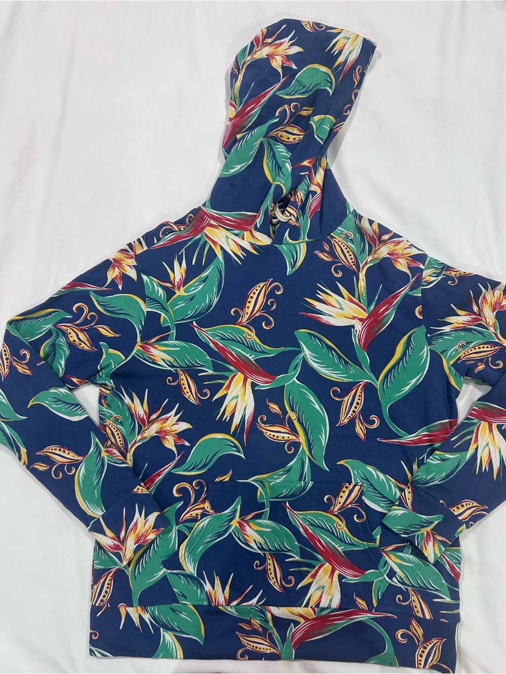 Polo by Ralph Lauren Navy Tropical Floral Hooded Pullover, Size M.
